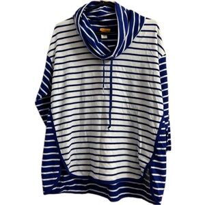 Size Large Women’s Ruby Rd. Blue and White Striped Cowl Neck Sweatshirt